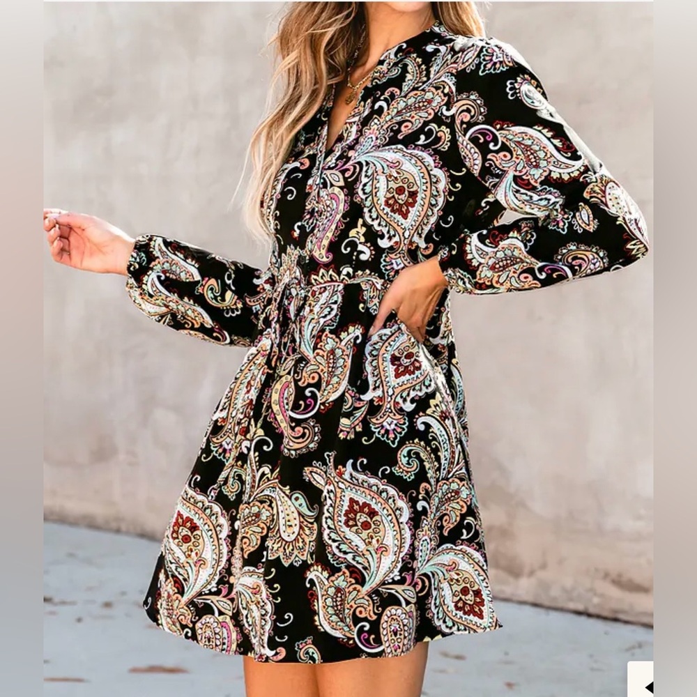 Cupshe Belted Paisley Print A-line Dress- medium - Picture 5 of 13